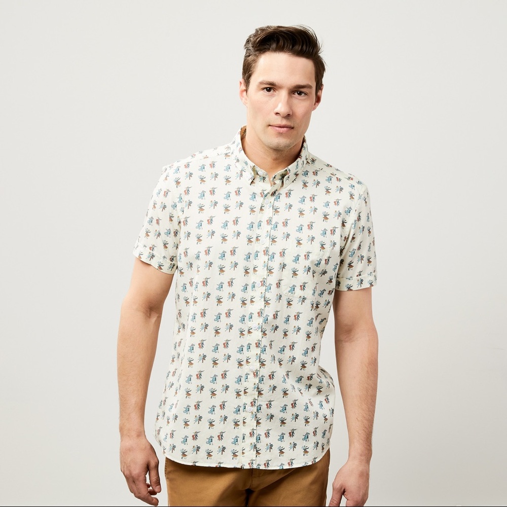 [New w/o tag] Far Afield Men’s short sleeve shirt with alligator print